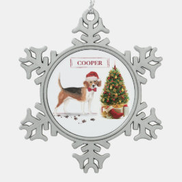 Beagle Funny Kersthond met boom Tin Sneeuwvlok Ornament