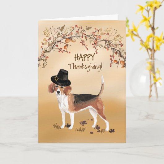 Beagle Funny Pilgrim Pet Thanksgiving Kaart (Gele Bloem)
