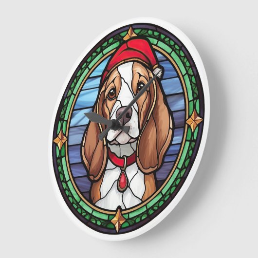 Beagle Gebrandschilderd Glas Kerstmis Grote Klok (Hoek)