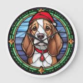 Beagle Gebrandschilderd Glas Kerstmis Grote Klok (Voorkant)
