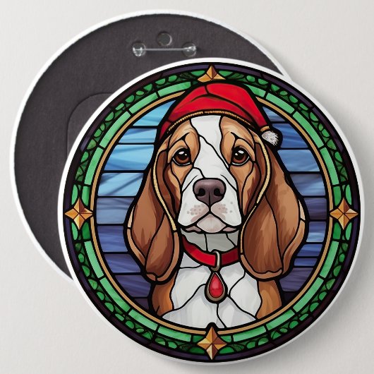 Beagle Gebrandschilderd Glas Kerstmis Ronde Button 6,0 Cm (Voorkant /achterkant)