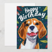 Beagle Gelukkige Verjaardag Feestdagenkaart (Voorkant / Achterkant)