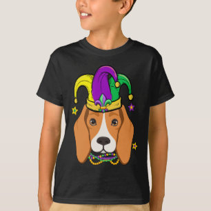 Beagle Gezicht Dragen Mardi Gras Kralen Jester Pet T-shirt
