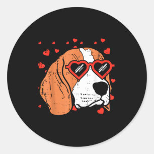 Beagle Gezicht Hart Glazen Cute Valentijnsdag Hond Ronde Sticker