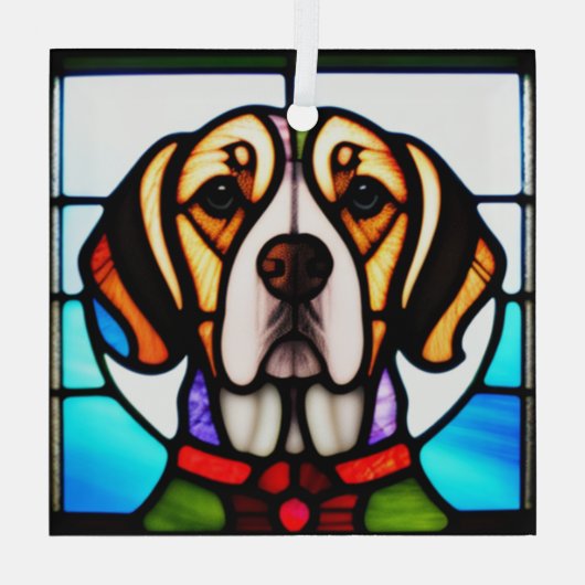 Beagle "Glas in lood" Glas Ornament (Achterkant)