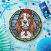 Beagle Glas in lood Kerst Papieren Bordje (Feest)