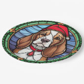 Beagle Glas in lood Kerst Papieren Bordje (Gekanteld)