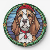 Beagle Glas in lood Kerst Papieren Bordje (Voorkant)