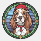 Beagle Glas in lood Kerst Ronde Sticker (Voorkant)