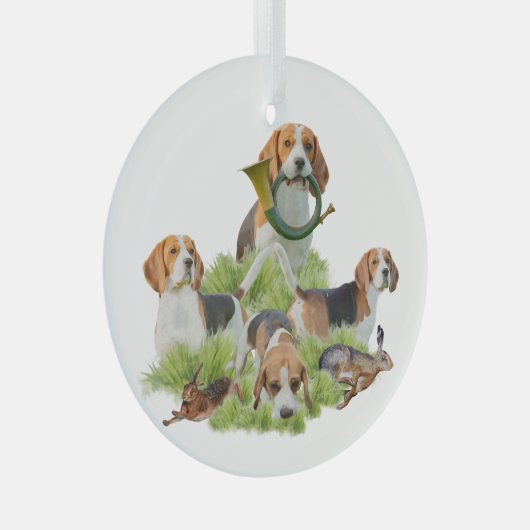 Beagle Glas Ornament (Voorkant Rechts)