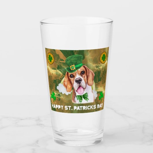 Beagle Gold Happy St. Patricks Da Glas (Voorkant)