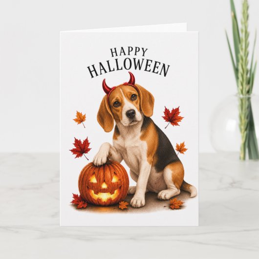 Beagle Halloween Duivels Hond Kaart (Voorkant)