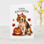 Beagle Halloween Duivels Hond Kaart (Gele Bloem)