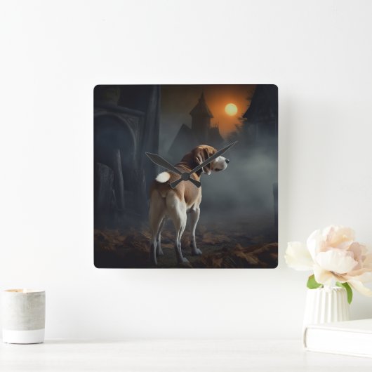 Beagle Halloween eng Vierkante Klok (Huis)