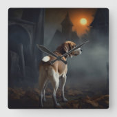 Beagle Halloween eng Vierkante Klok (Voorkant)