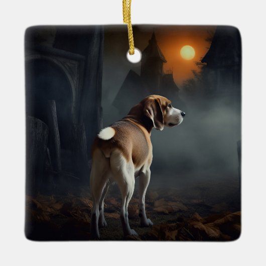 Beagle Halloween Griezelen Keramisch Ornament (Voorkant)
