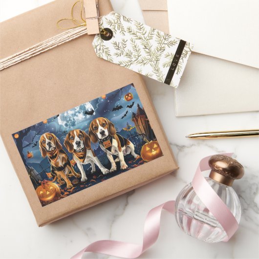 Beagle Halloween Griezelen Rechthoekige Sticker (Geschenken)