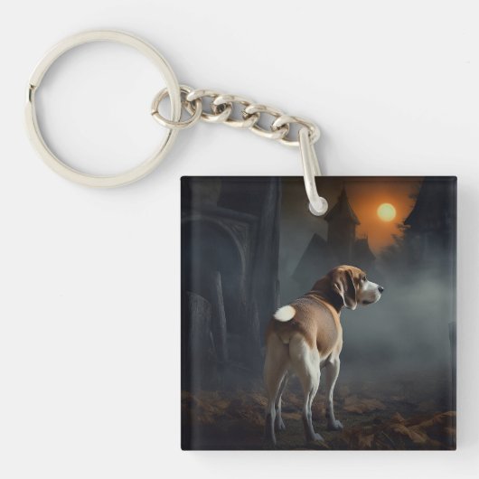 Beagle Halloween Griezelen Sleutelhanger (Voorkant)