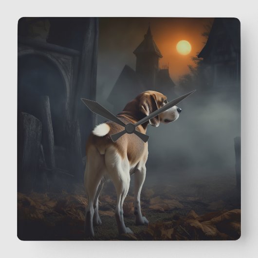 Beagle Halloween Griezelen Vierkante Klok (Voorkant)