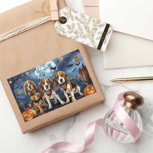 Beagle Halloween Griezelig Rechthoekige Sticker (Geschenken)