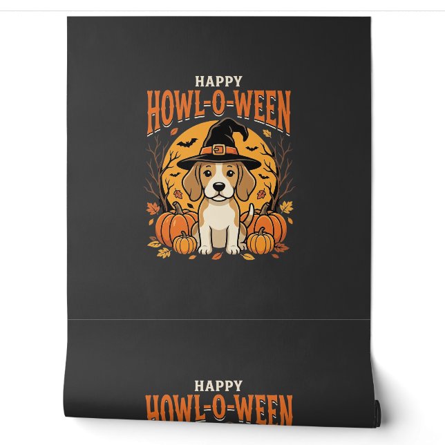 Beagle Halloween Howl-O-Ween Hond Pompoen Design_1 Behang (Afrollen)