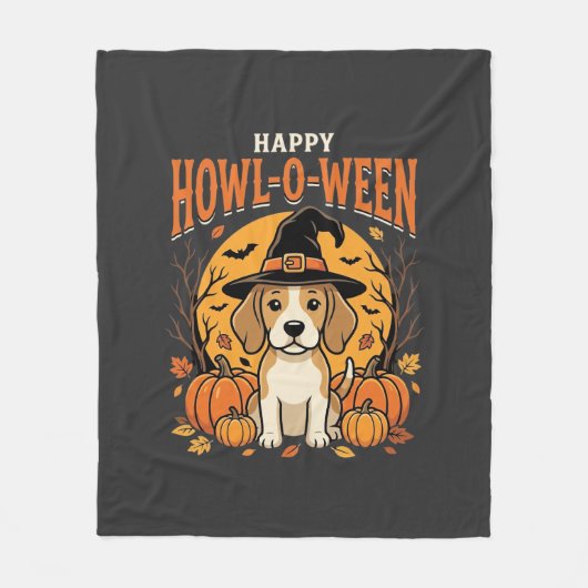 Beagle Halloween Howl-O-Ween Hond Pompoen Design_1 Fleece Deken (Voorkant)