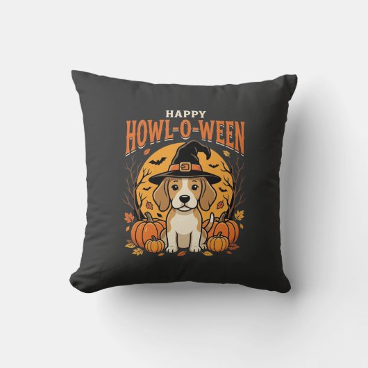 Beagle Halloween Howl-O-Ween Hond Pompoen Design_1 Kussen (Voorkant)