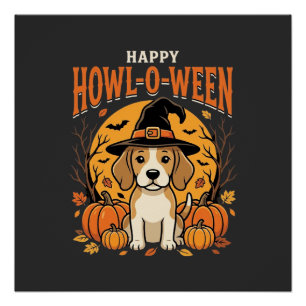 Beagle Halloween Howl-O-Ween Hond Pompoen Design_1 Perfect Poster