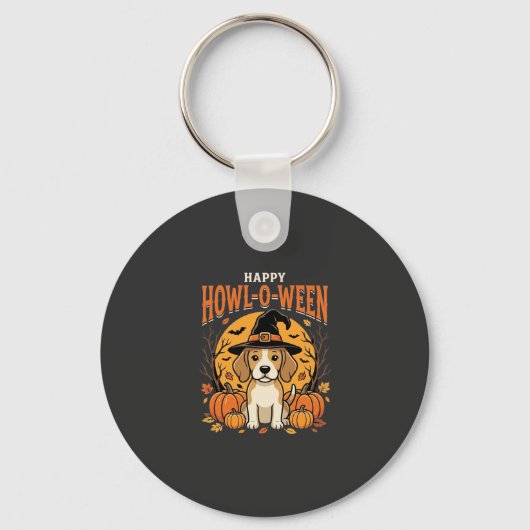 Beagle Halloween Howl-O-Ween Hond Pompoen Design_1 Sleutelhanger (Voorkant)