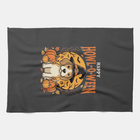 Beagle Halloween Howl-O-Ween Hond Pompoen Design_1 Theedoek (Horizontaal)
