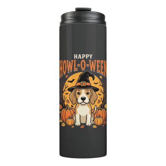Beagle Halloween Howl-O-Ween Hond Pompoen Design_1 Thermosbeker (Voorkant)