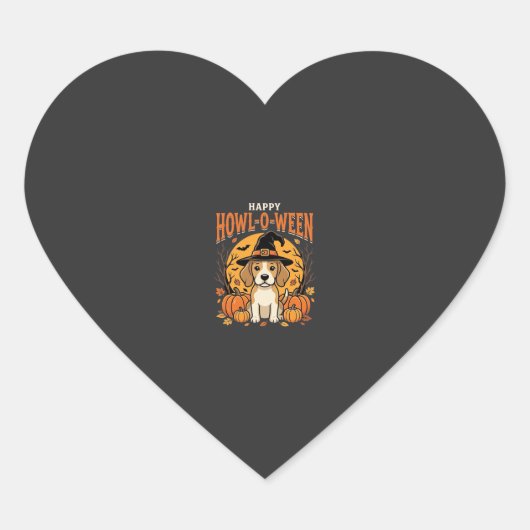 Beagle Halloween Howl-O-Ween Hond Pompoen Ontwerp_ Hart Sticker (Voorkant)