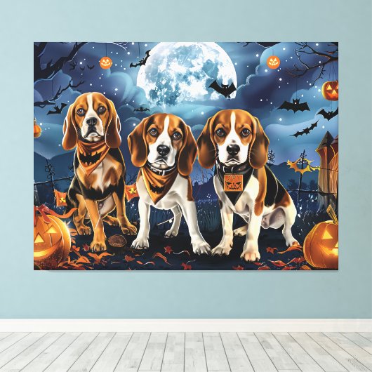 Beagle Halloween Spooky Canvas Afdruk (Insitu (Houten vloer))