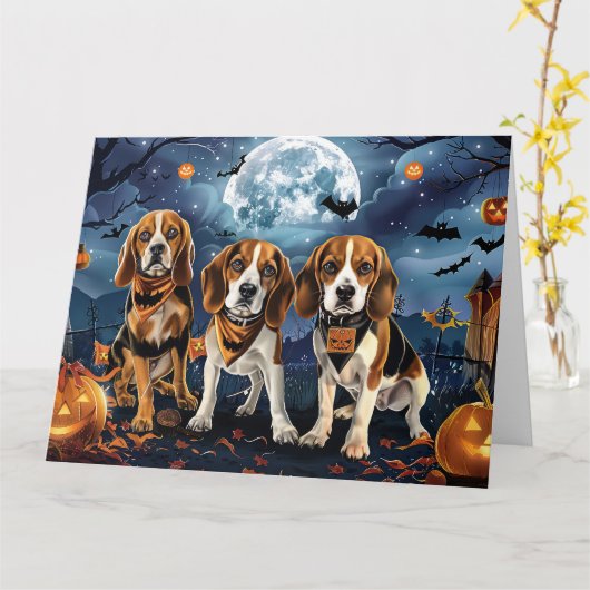Beagle Halloween Spooky Kaart (Gele Bloem)