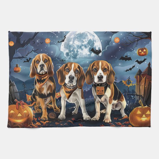 Beagle Halloween Spooky Theedoek (Horizontaal)