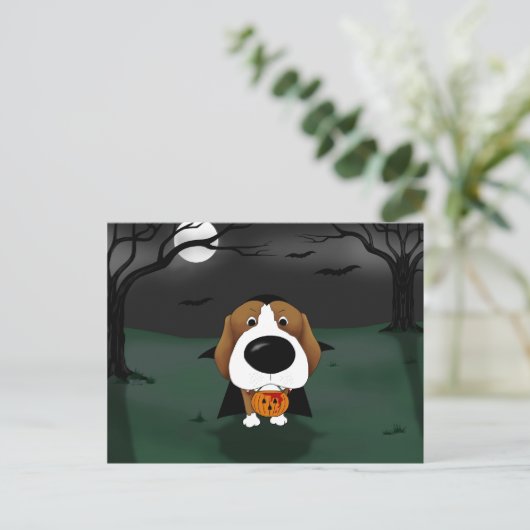 Beagle Halloween Vampire Briefkaart (Staand voorkant)