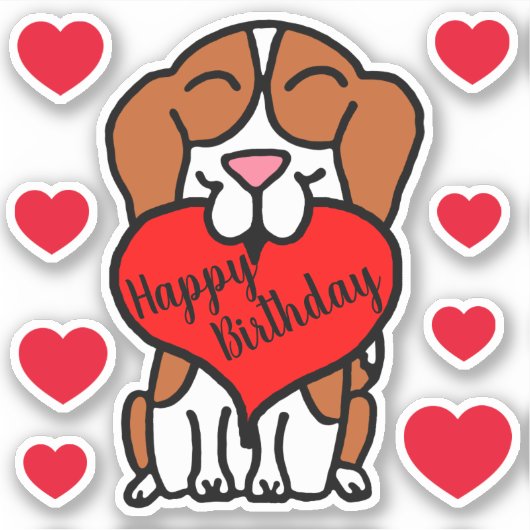 Beagle Happy Birthday Hearts Sticker (Voorkant)