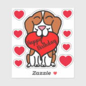 Beagle Happy Birthday Hearts Sticker (Vel)