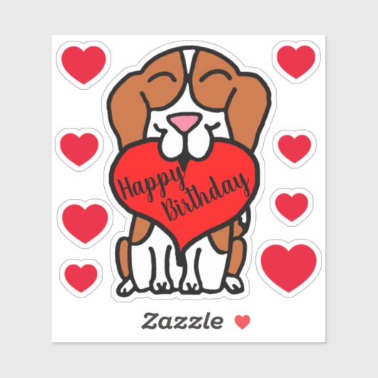 Beagle Happy Birthday Hearts Sticker (Vel)