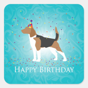 Beagle Happy Birthday-ontwerp Vierkante Sticker