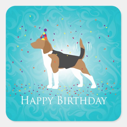 Beagle Happy Birthday-ontwerp Vierkante Sticker (Voorkant)
