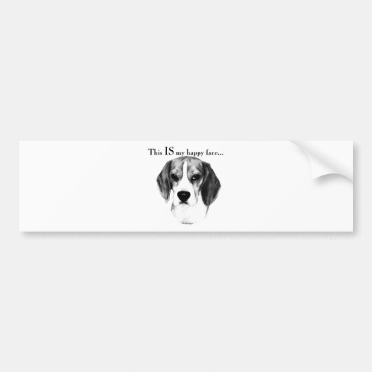 Beagle Happy Face; Happy Beagle; Grumpy Beagle Bumpersticker (Voorkant)