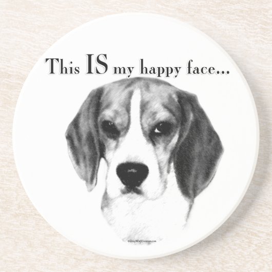 Beagle Happy Face; Happy Beagle; Grumpy Beagle Zandsteen Onderzetter (Voorkant)