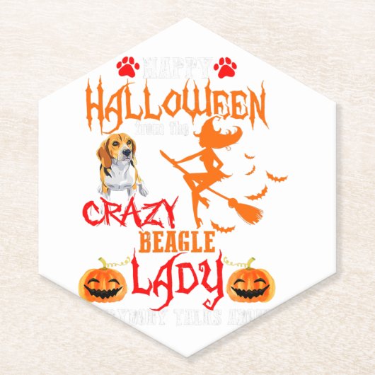 Beagle Happy Halloween Crazy Beagle Lady Kartonnen Onderzetters (Voorkant)