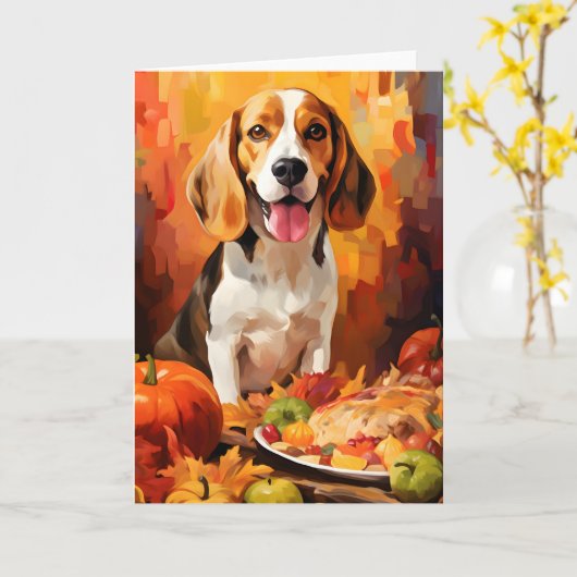 Beagle herfst Thanksgiving Kaart (Gele Bloem)