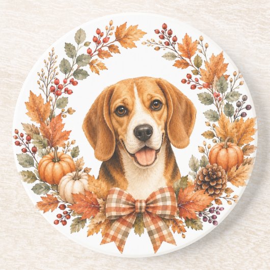 Beagle Herfstkrans Onderzetter (Voorkant)