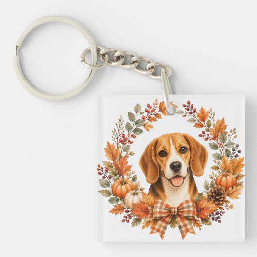 Beagle-herfstkrans Sleutelhanger (Voorkant)