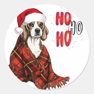 Beagle Ho Ho Ho Ronde Sticker