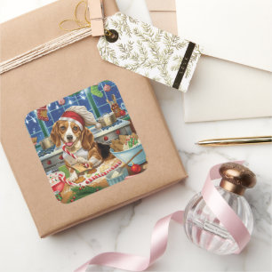 Beagle Holiday Baking: Feestelijke Kerst Vierkante Sticker