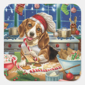Beagle Holiday Baking: Feestelijke Kerst Vierkante Sticker (Voorkant)